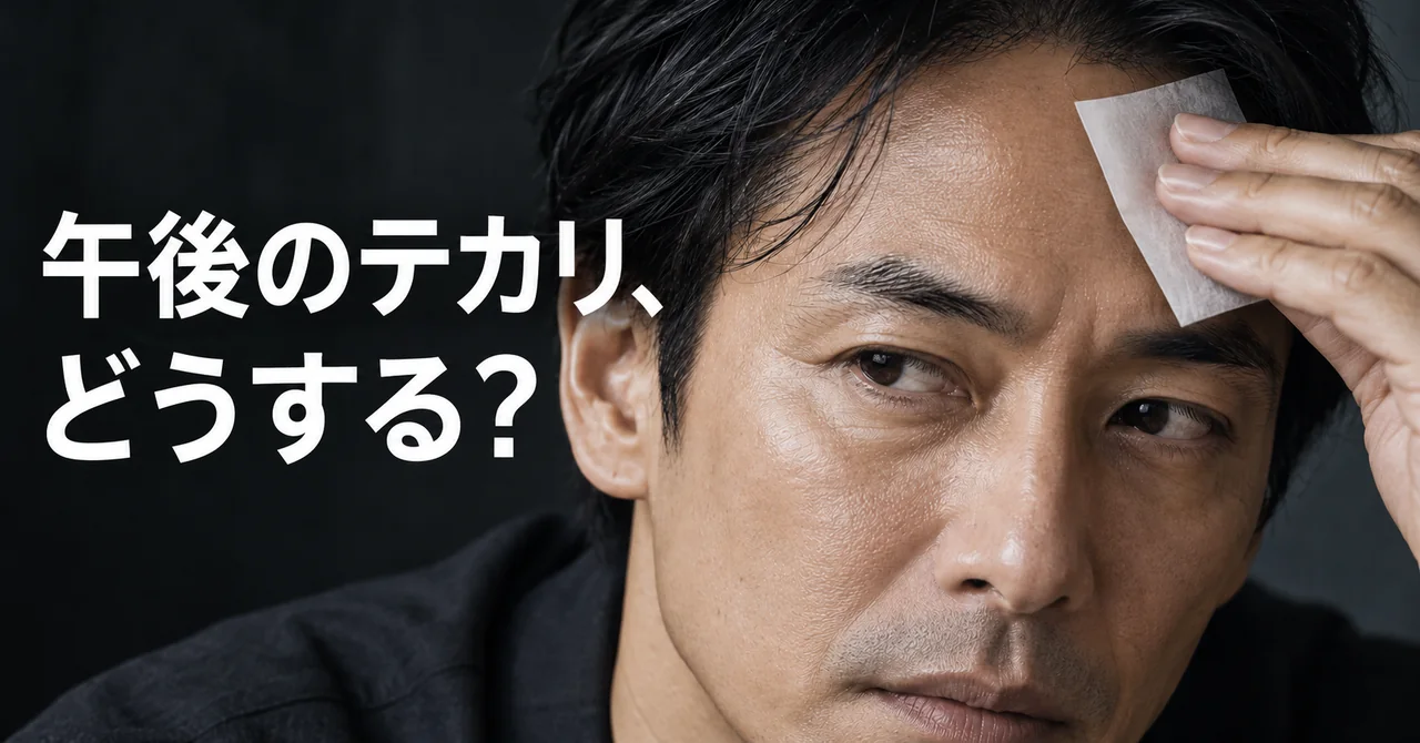 男性の午後のテカリをテーマにしたビューティー雑誌表紙のイメージ